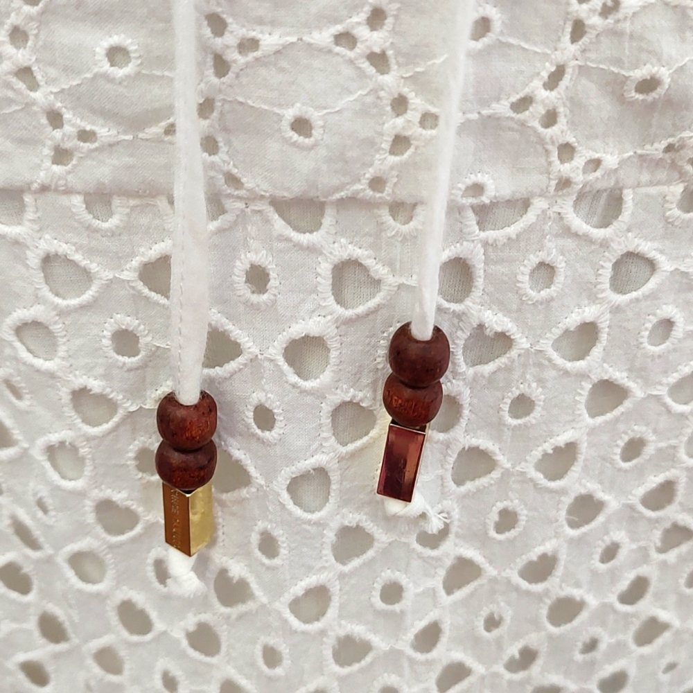 Vince Camuto Drop Waist White Eyelet Dress Lined Bodice Midi Length SZ: … - Picture 7 of 13